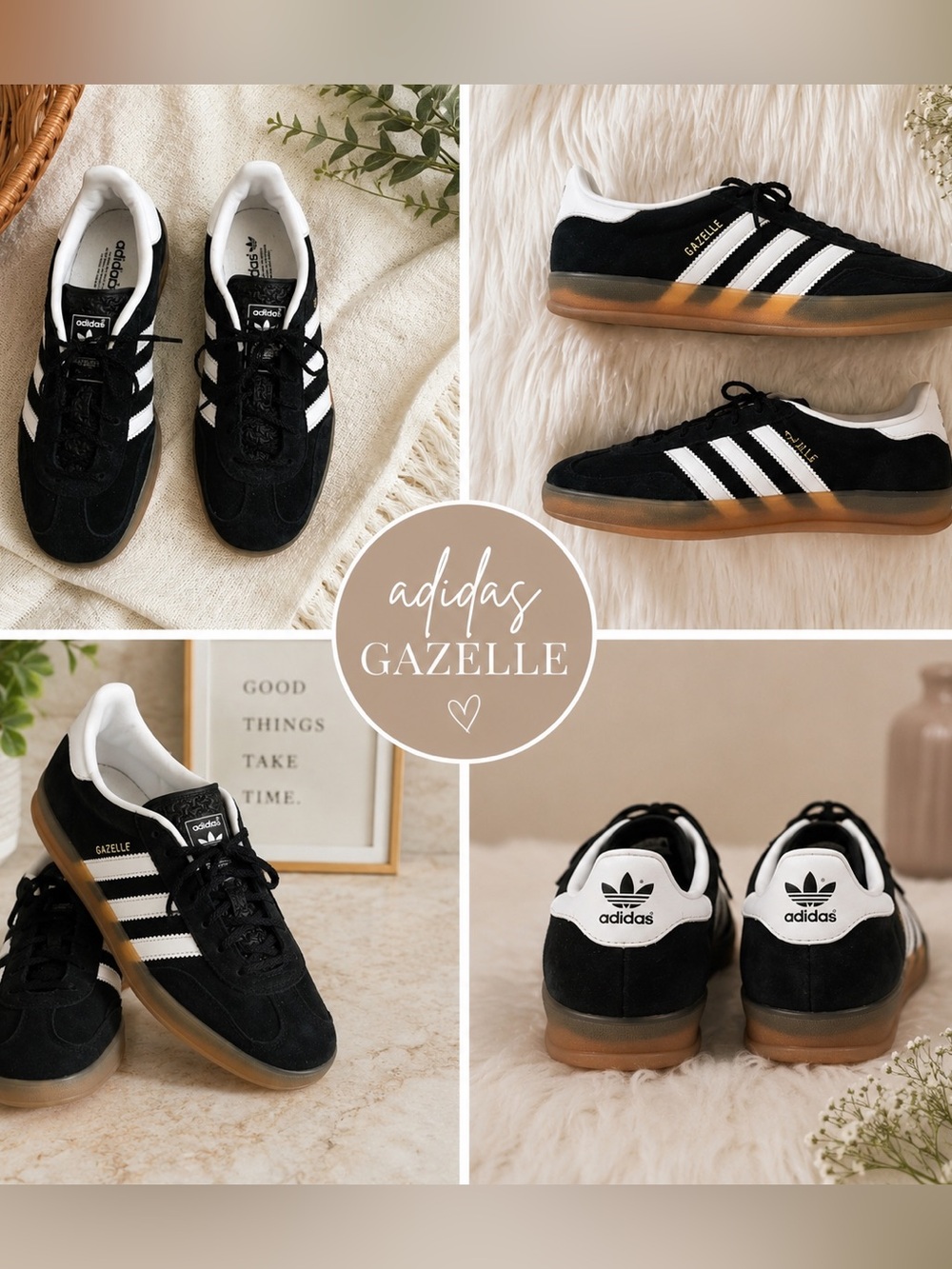 adidas Kids Gazelle Sneaker in Black & White with Gum Sole